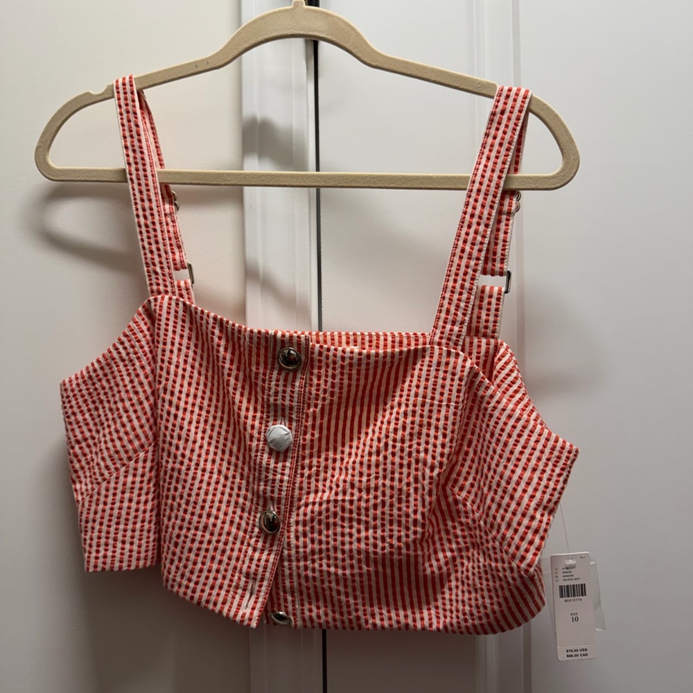 Anthropologie Red and White Striped Women's Crop Top